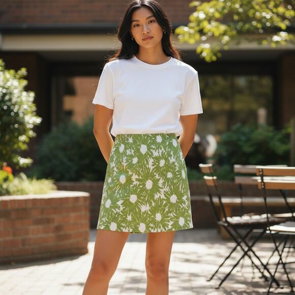Talbots Floral Stretch Skirt Womens Size 10P Green White Cotton Career Office - Picture 9 of 9